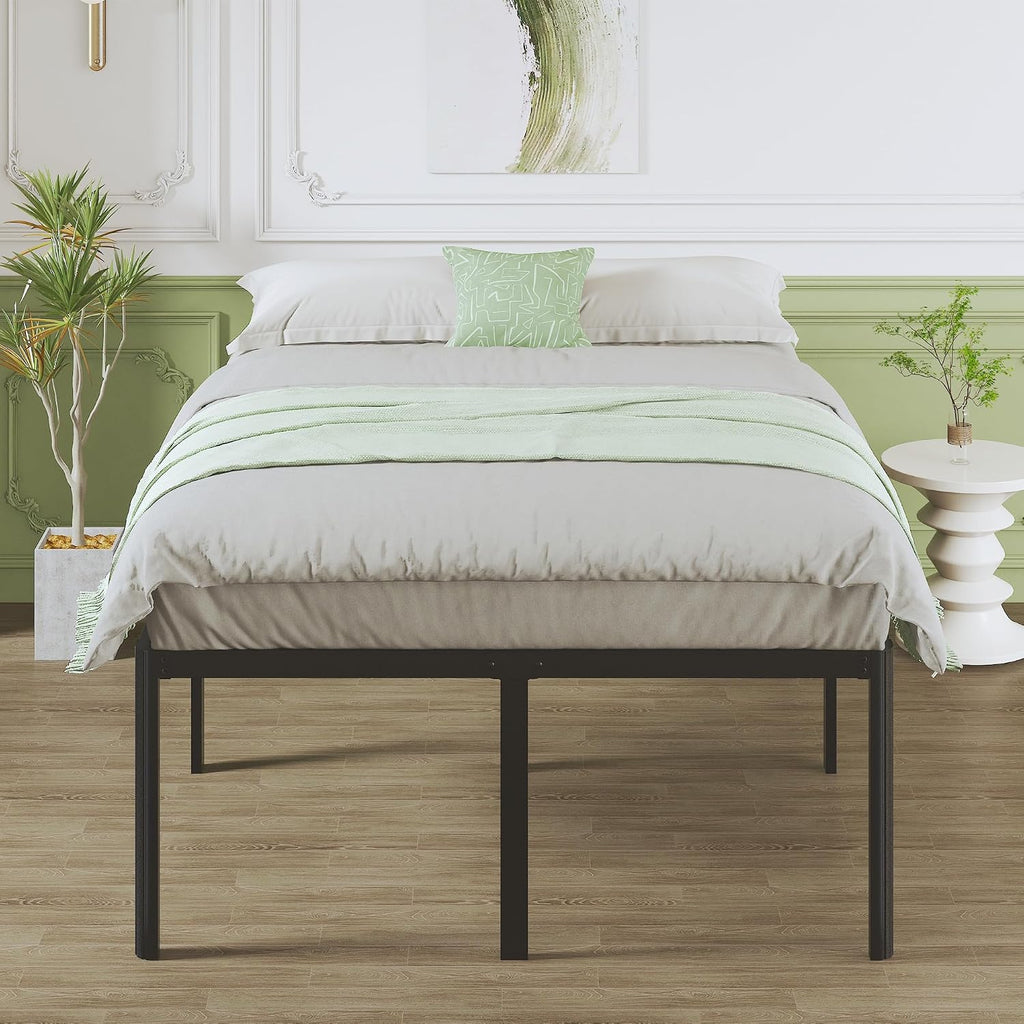 Lutown-Teen 25 Inch High Full Size Bed Frame with Rounded Corner Legs, Sturdy Mattress Foundation, Heavy Duty Metal Platform Bed Frame Full No Box Spring Needed, Noise Free, Easy Assembly, Black