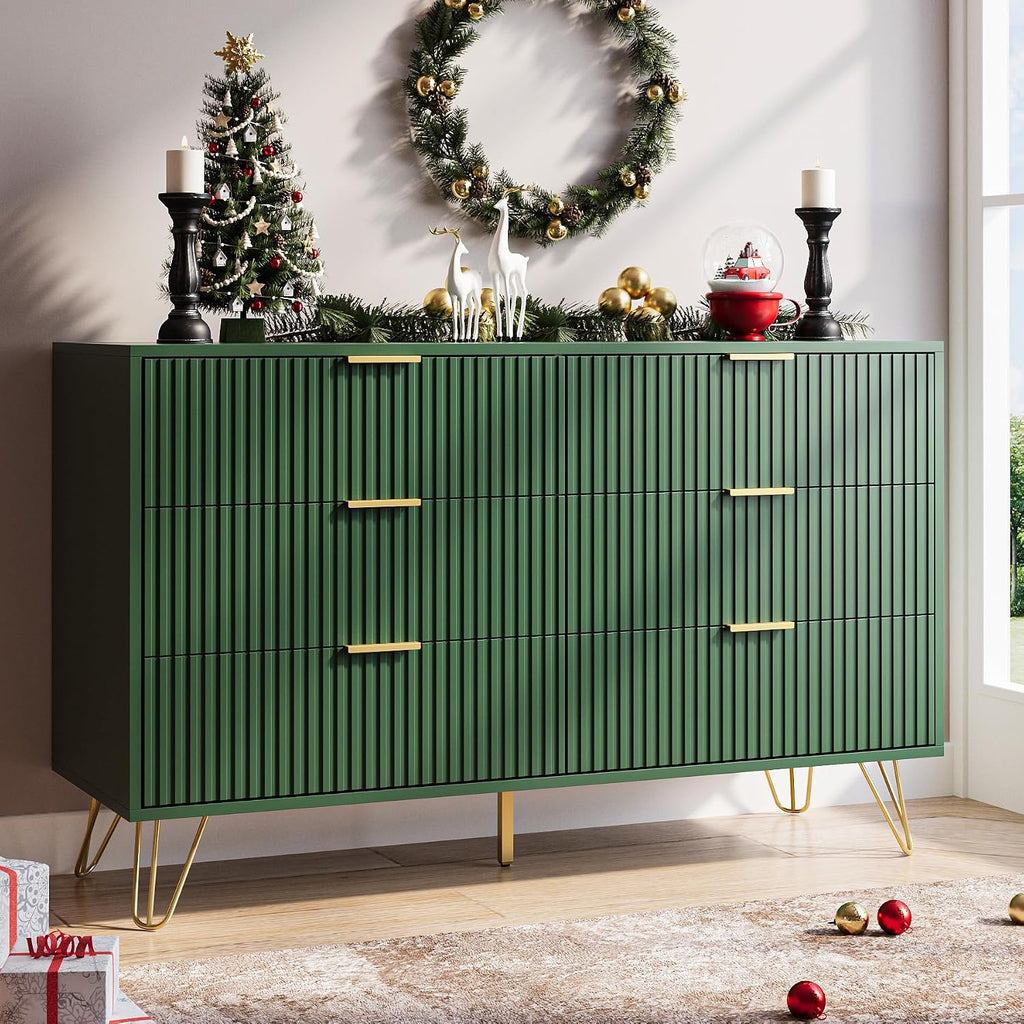 MAISONARIA Green Dresser for Bedroom, Modern Dresser with Gold Metal Handles & Chests of Drawers, Wood Chest of Drawers for Bedroom