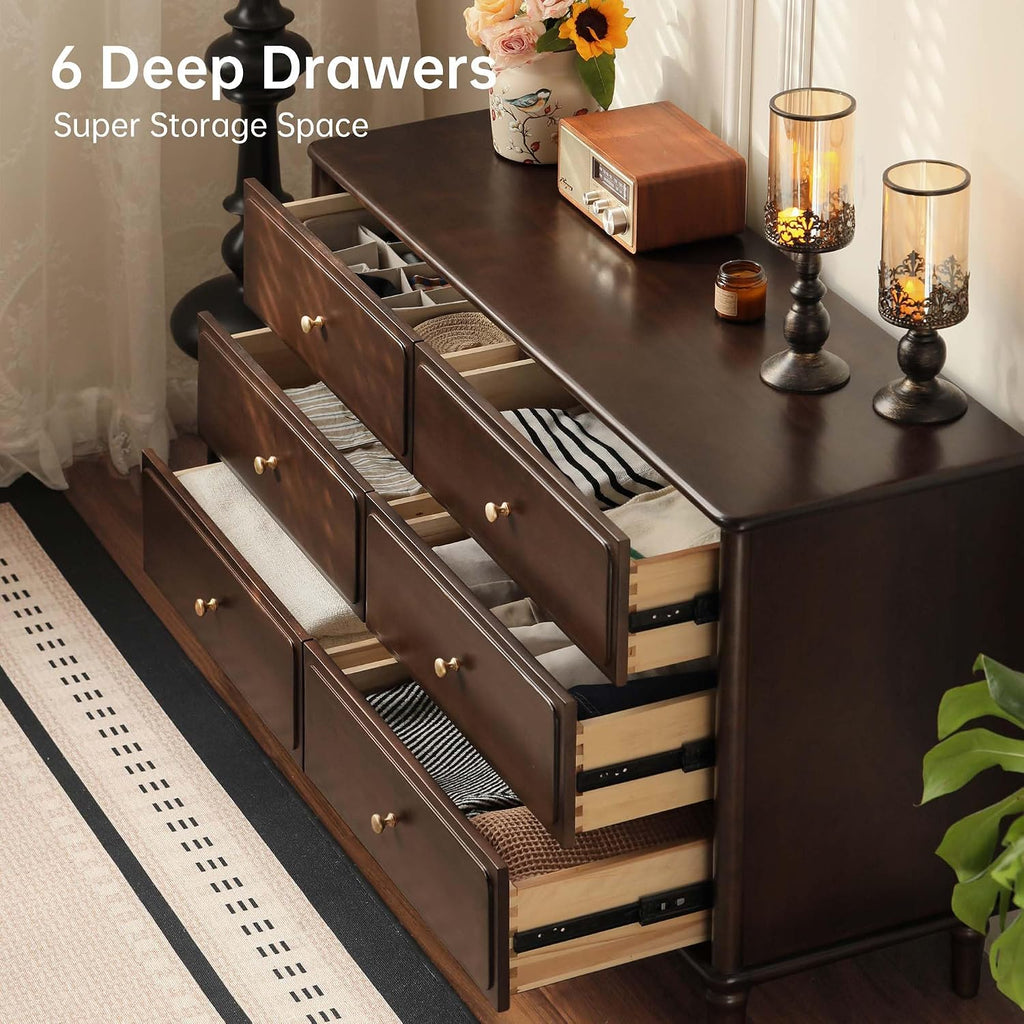 YESWOOD Large Vanity Desk with 6 Storage Dresser, Poplar Wood Adjustale Makeup Table for Girls, Vanity Set for Bedroom, Living Room, 97' D x 16' W x 31' H（no Chair no Mirror）