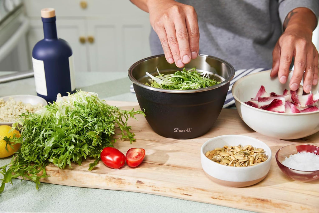 S'well Stainless Steel 64oz Salad Bowl Kit in Onyx,Comes with 2oz Condiment Container and Removable Tray for Organized Serving,Leak-Proof and Dishwasher Safe,(Pack of 8)
