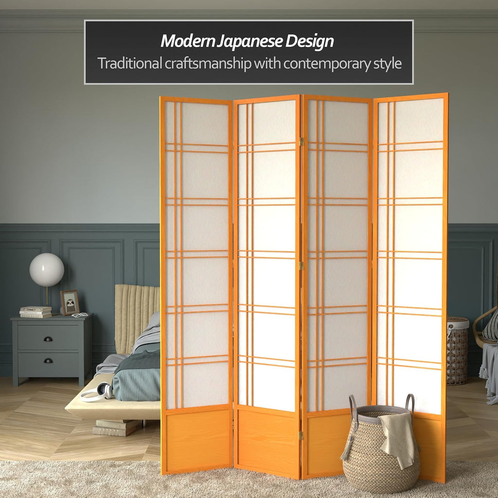 Red Lantern 7 ft. Tall Double Cross Shoji Screen - Honey - 4 Panels