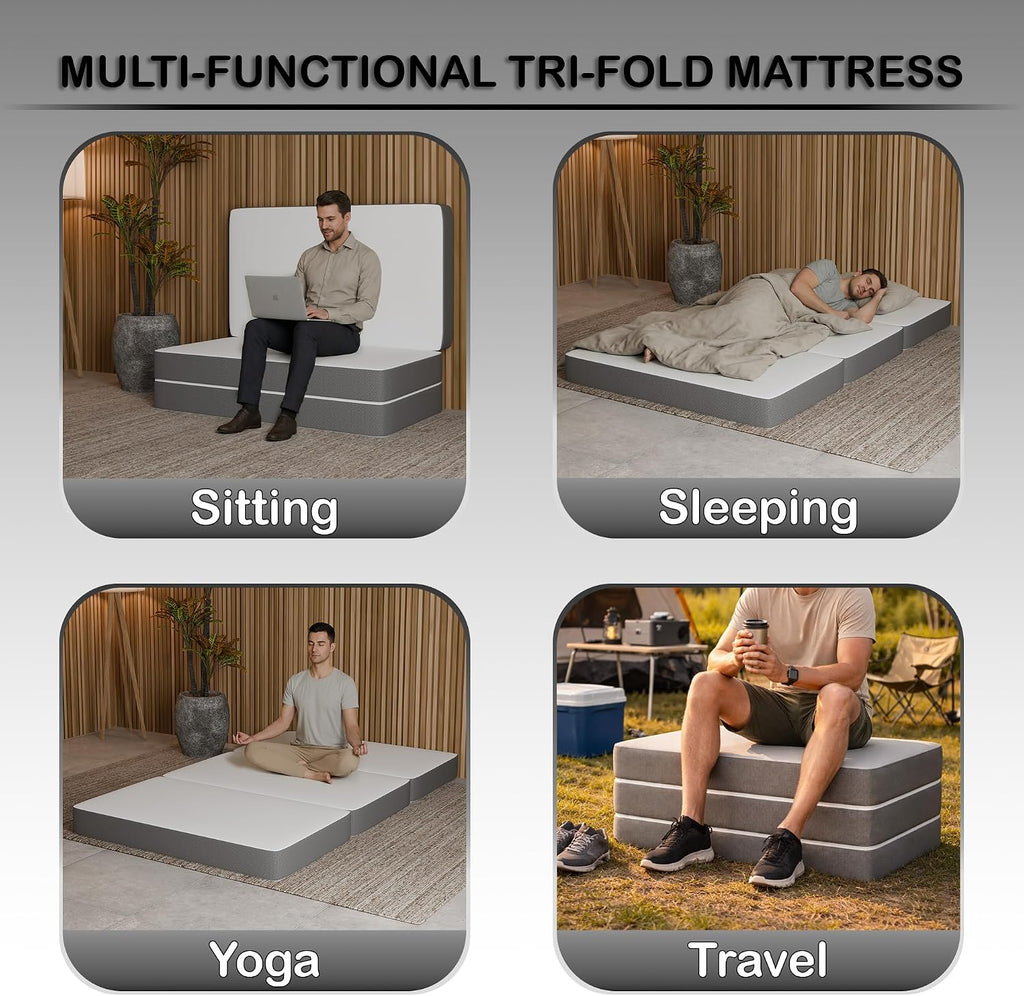 Treaton, Tri-Folding Gel Memory Foam Portable Floor Mattress