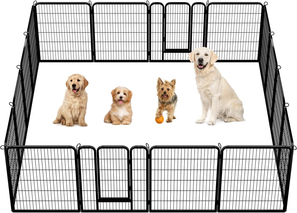 Yaheetech 40in 12-Panel Metal Dog Playpen Fence for Indoor Yard RV Camping | Heavy-duty Rustproof Frame with Secure Latch Door, Tool-free Assembly, Foldable Storage, Ideal for Medium to Large Dog Breeds