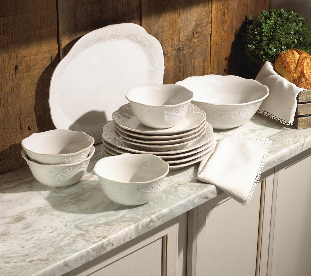 Lenox Dinnerware Set, French Perle White 12-Piece Set, Service For 4, Stoneware Material, Dishwasher Safe, Microwave Safe, Plates, Bowls, Home & Kitchen, Plates And Bowls Sets (White, 12 Piece)