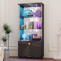 71'' Display Cabinet with Glass Doors,4-Tier Curio Black Cabinet with 3-Color Lights for Collectibles,Lockable Glass Display Case with Human Body Sensor,Tall Bookcase w/Shelves&Door Panel