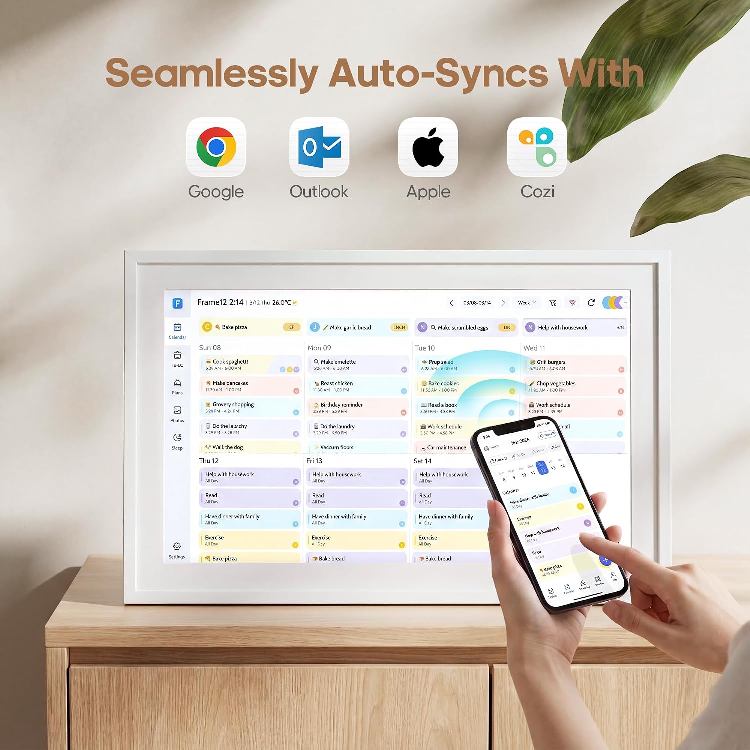 Fenbeli 15.6' Digital Calendar Wall Touch Screen, No Subscription Family Calendar with 6-App 2-Way Sync, Chore Chart Meal Planner Habit Tracker, Wi-Fi Schedule Display,Wall & Desk Mount