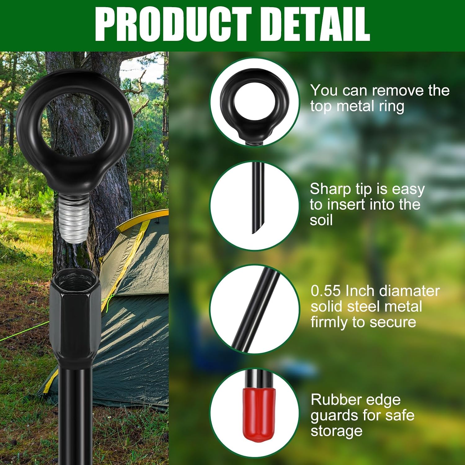 Yaocom 12 Pcs 40 Inch Extra Long Ground Anchor 4' Wide Helix 14 mm Rod Auger Earth Ground Metal Heavy Duty Anchors Hook Wind Stakes Eye Anchor for Guying Tents Fencing Canopies Bridge House (Black)