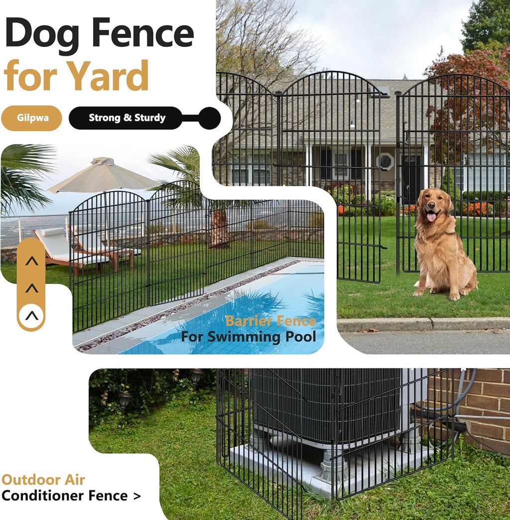 10 Panels Decorative Garden Fence with Lock, 48in (H) x 24ft (L) No Dig Dog Animal Barrier for Outdoor Yard, Rustproof Ground Stakes Metal Fencing for Yard, Patio, Flower Bed