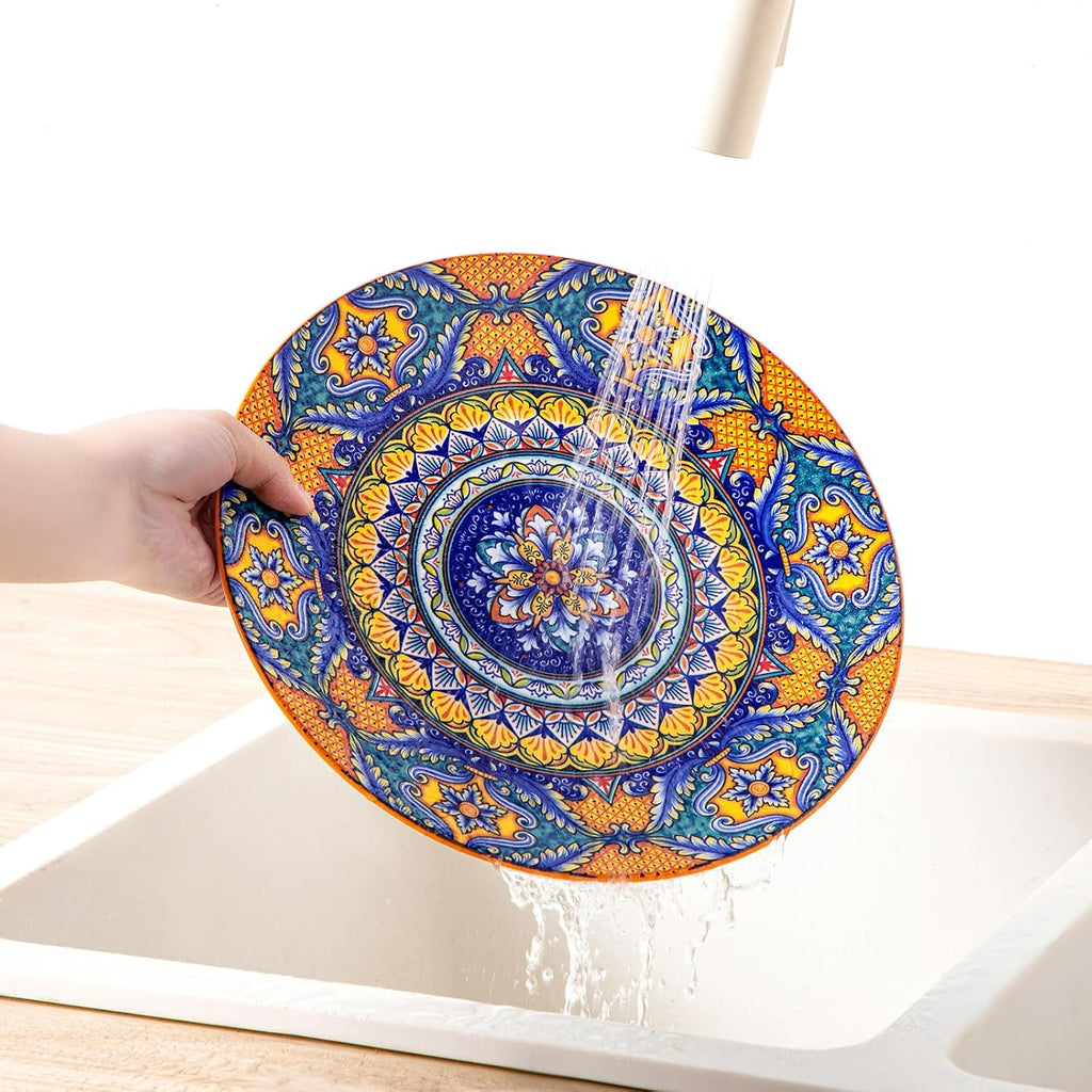 vancasso 18-Piece Dinnerware Sets,Ceramic Plates and Bowls Sets Service for 6, Bohemian Style Porcelain Dishes Set for 6, Microwave and Dishwasher Safe, Scratch Resistant,Non Toxic, Series KRVI