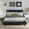 Full Size Bed Frame, Velvet Upholstered Platform Bed with Adjustable Tufted Headboard, Sturdy Frame and Slats, Noiseless, No Box Spring Required, Easy to Assemble, Black