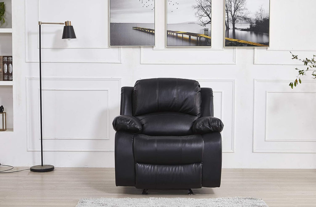 Betsy Furniture 3PC Faux Leather Reclining Couch Set, Living Room Furniture Set, Sofa, Loveseat, Glider, 8018 Multiple Colors (Black, Sofa+Loveseat+Chair)