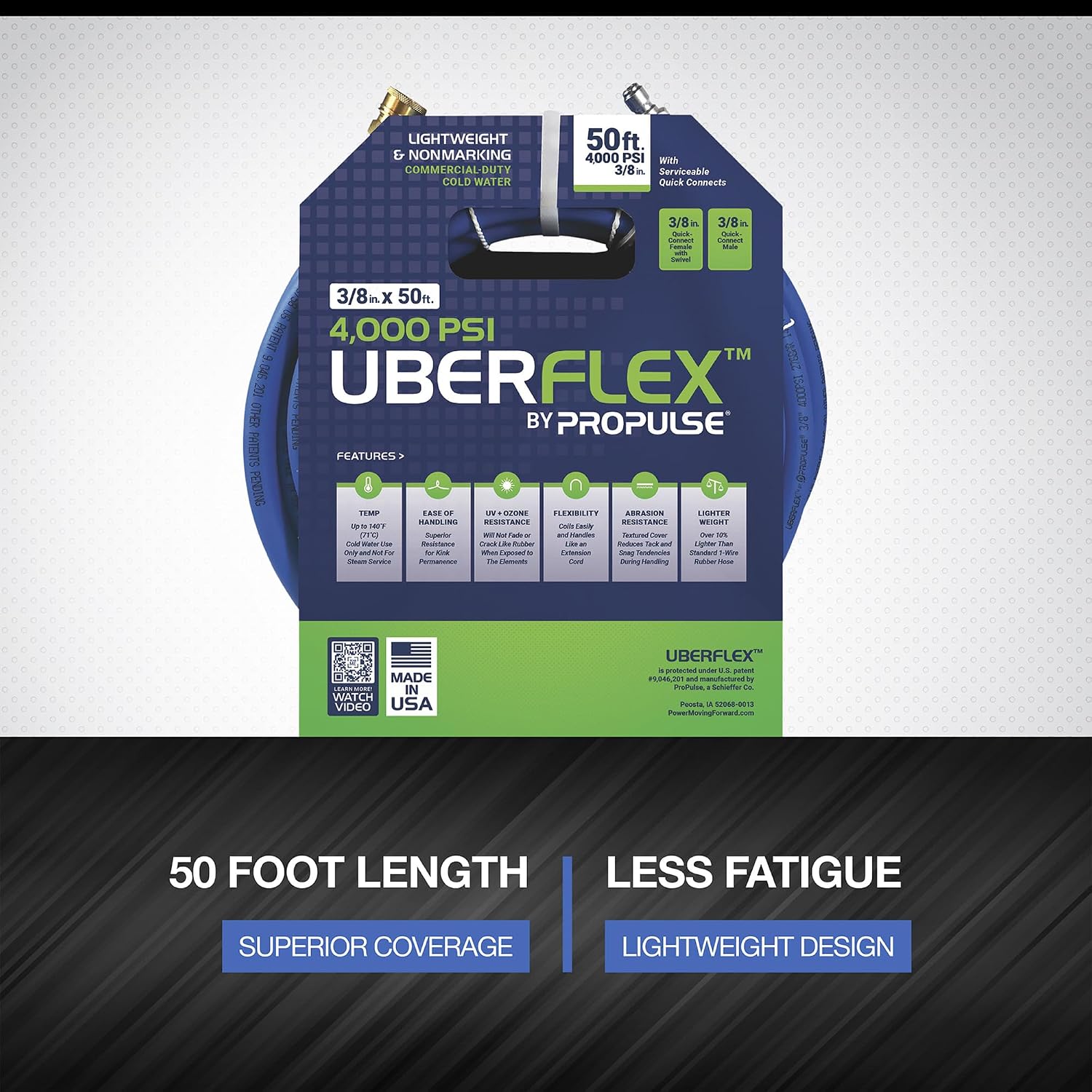 ProPulse UberFlex Nonmarking Pressure Washer Hose - 4000 PSI, 50ft. x 3/8in.