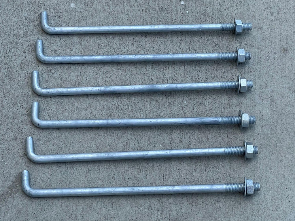 Sandbaggy 1/2' X 12' Threaded Concrete Anchor L-Bolts (Nuts & Washers Included) - Hot Dipped Galvanized - Sill Plate, Base Plate, Masonry, Wood, Cement Anchors, J Bolt (100, 1/2' x 12')