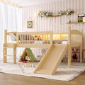 JIVOIT Twin Loft Bed with Storage Shelves, Solid Wood Lower Loft Bed with Full-Length Guardrails, Wood Slats Support, Space-Saving Design, No Box Spring Needed (Natural,Twin,51)