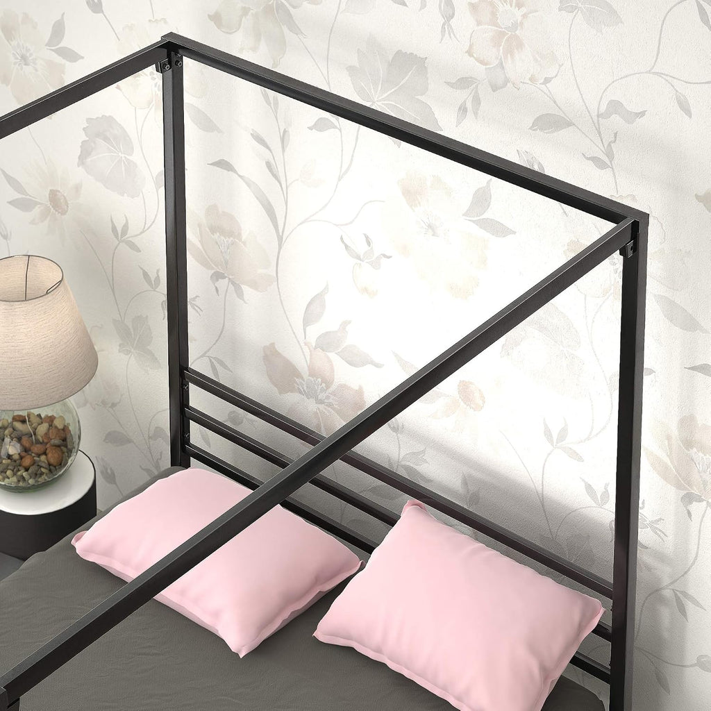 Zinus Patricia Metal Framed Canopy Four Poster Platform Bed Frame/Strong Steel Mattress Support/No Box Spring Needed, Queen, Black (OLB-CPBF-Q)