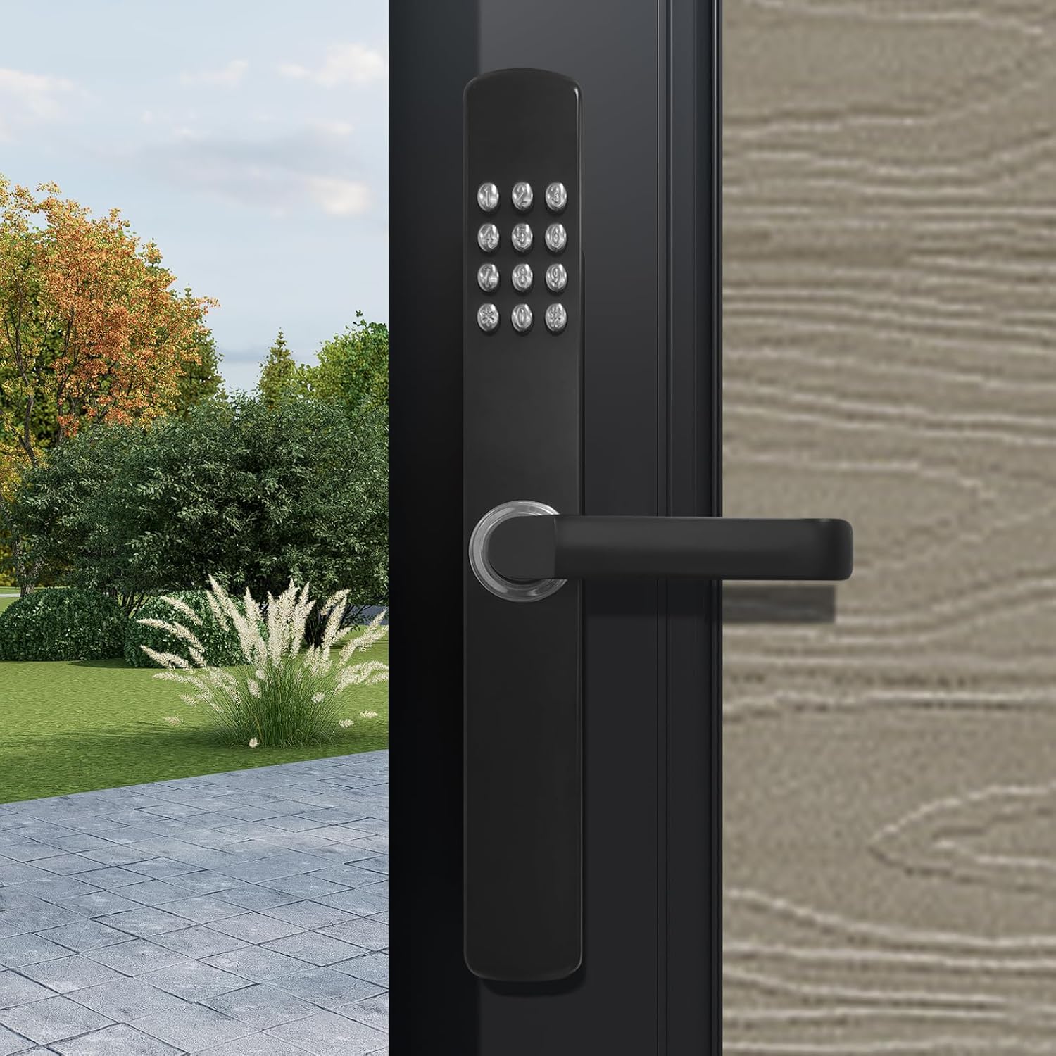 6ft (H) x 4ft (W) Privacy Fence Gate with Keypad Lock, Durable Composite Outdoor Gate with Metal Frame,Antique Wood