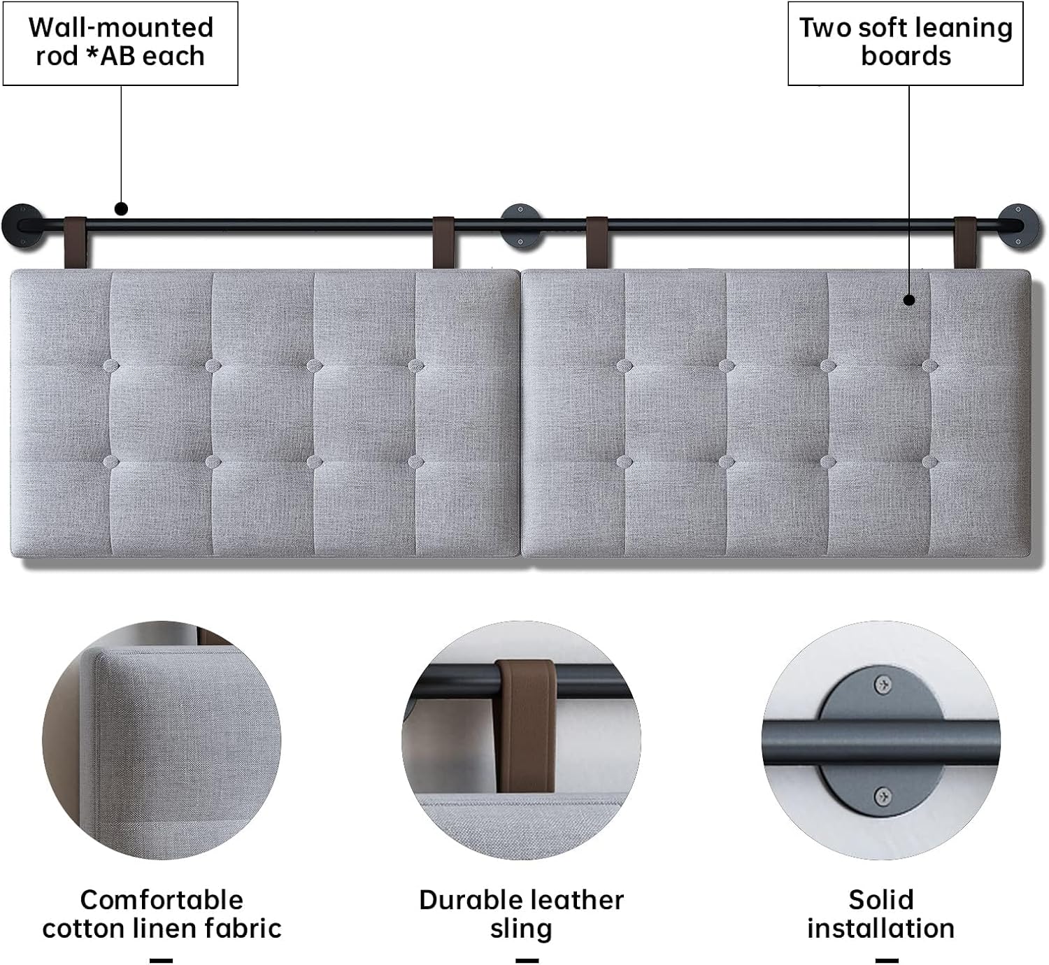 Headboard for King Size Bed, Wall Mounted Headboard with Fine Linen Upholstery and Button Tufting, Adjustable Heigh Head Board for Bedroom (Grey, King)