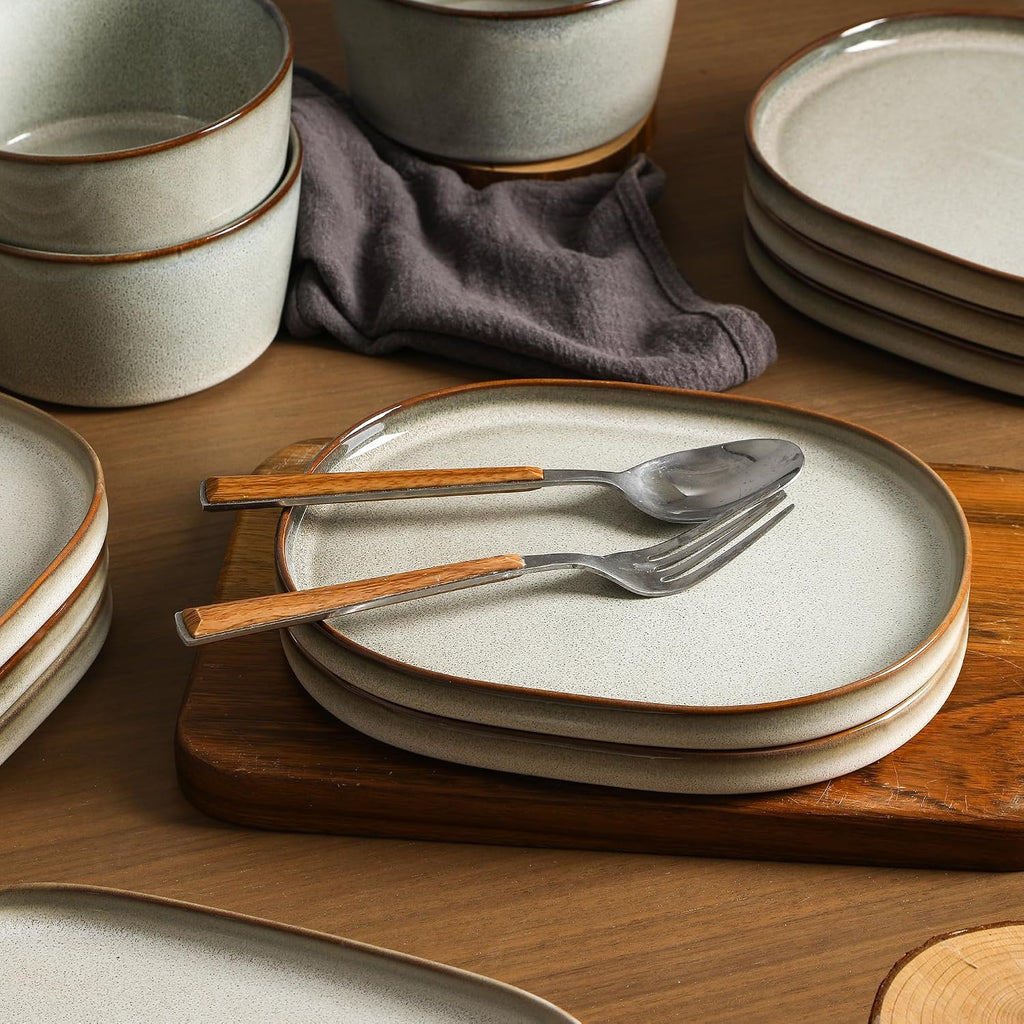 Stone Lain Cairo 24-Piece Dinnerware Set Stoneware, Plates and Bowls Set, Microwave and Dishwasher Safe, Includes Dinner and Salad Plates, Cereal Bowls, Dishes for 8, Grey