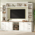 4-Piece Entertainment Center Wall Unit for TVs up to 70', Large TV Stand with Bookcase, 6 Drawers & Adjustable Shelves, Elegant Large Wall Media Console Unit for Living Room, White