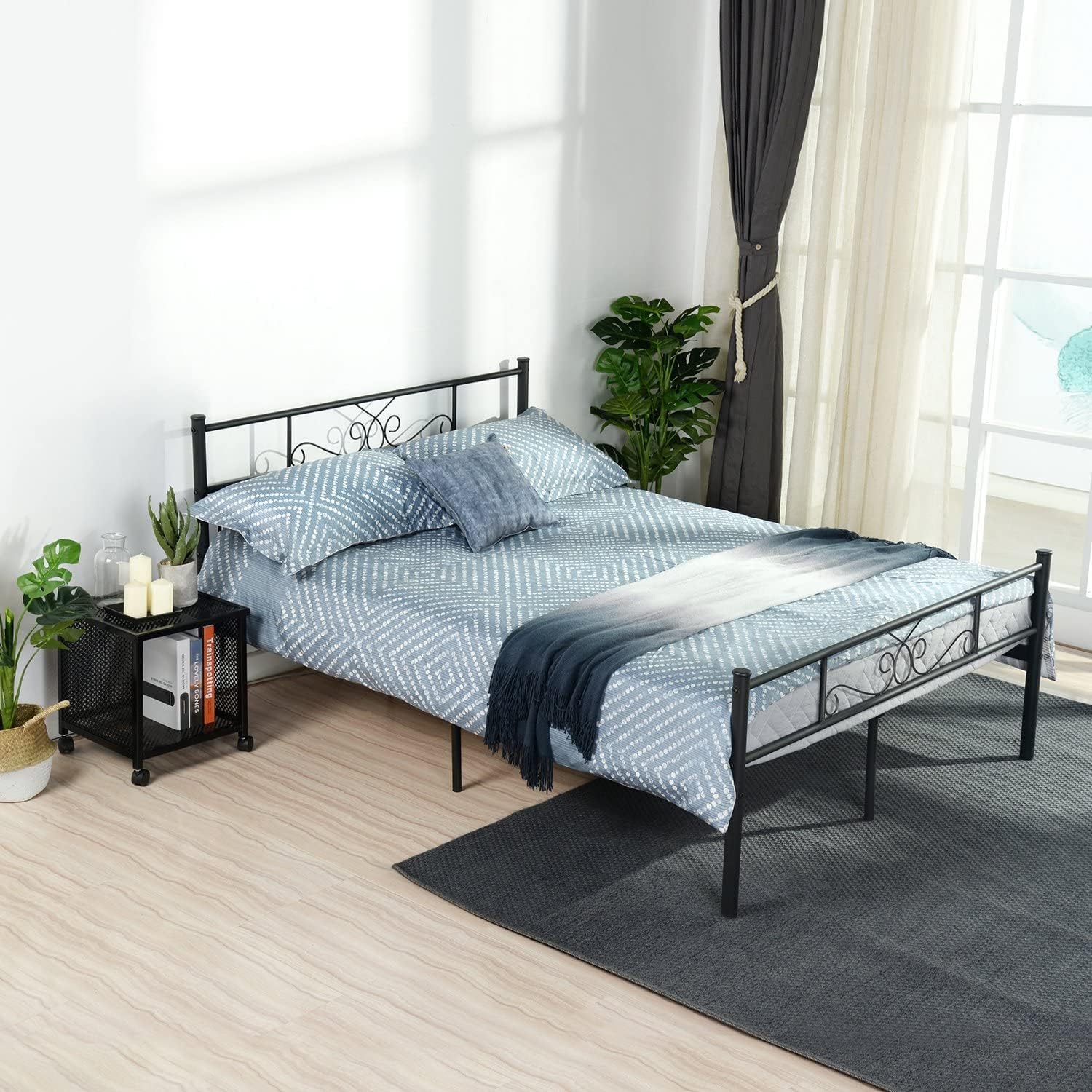 Weehom Bed Frame Queen Size with Headboard Under Storage 12 Inch Steel Slat Mattress Foundation Metal Bed for Boys Girls Adults No Box Spring Needed, Black