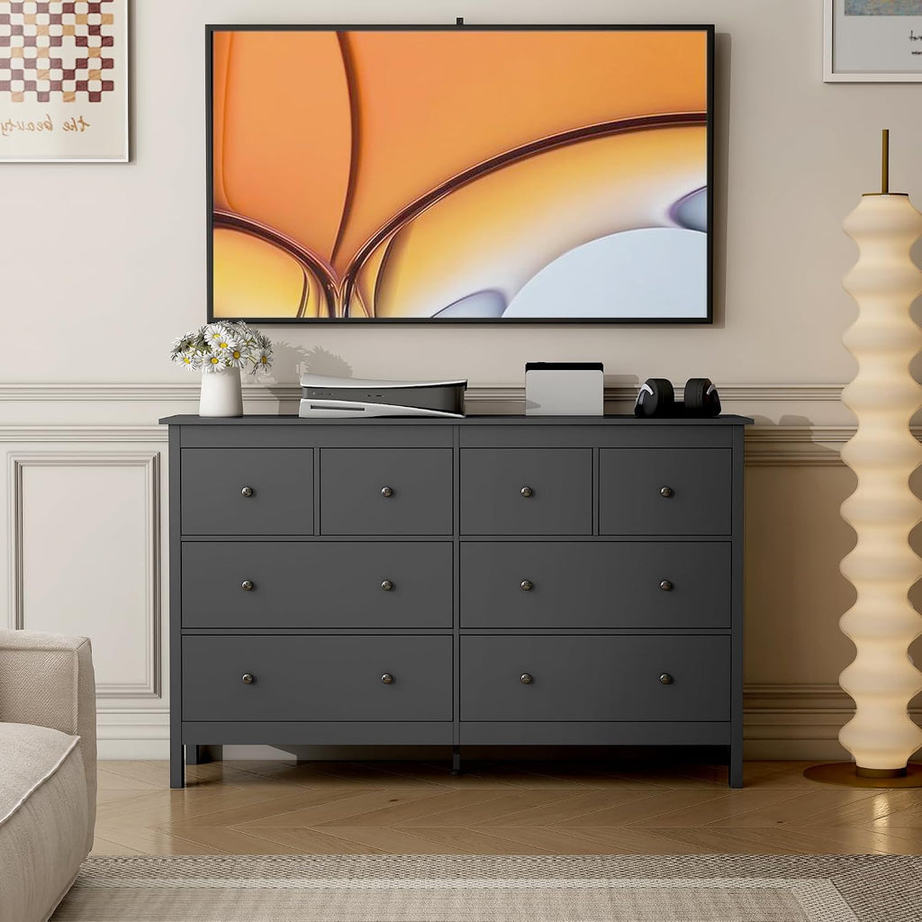 wanan 8 Drawer Dresser, 50' Modern Black Dressers Chests of Drawers, 8 Drawers Wide Dresser for Bedroom