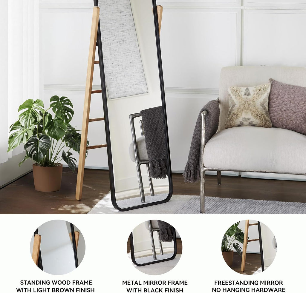 Signature Design by Ashley Bronick Contemporary Full Length Floor Mirror with Thin Frame, Black & Light Brown