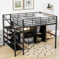 Full Size Loft Bed with Table Set, Wardrobe and Drawers, Metal Loft Bed Frame with Storage Staircase and Full-Length Guardrail for Kids Teens Boys Girls Adults Bedroom (Black-04)