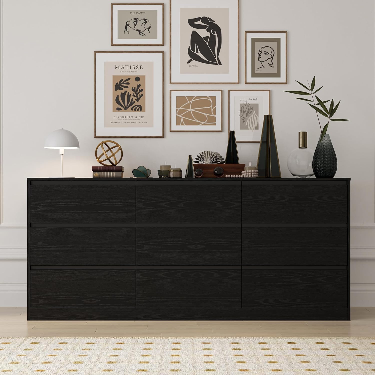 Bobve 70.9' Dresser for Bedroom with 9 Drawers, Large Modern Chest of Drawers with Deep Drawers, Wide Double Dresser Handle Free, Storage Organizer for Bedroom, Living Room, Hallway (Black)