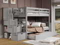 Bedz King Stairway Bunk Beds Twin Over Twin, 3 Step Drawers and a Twin Trundle, Gray