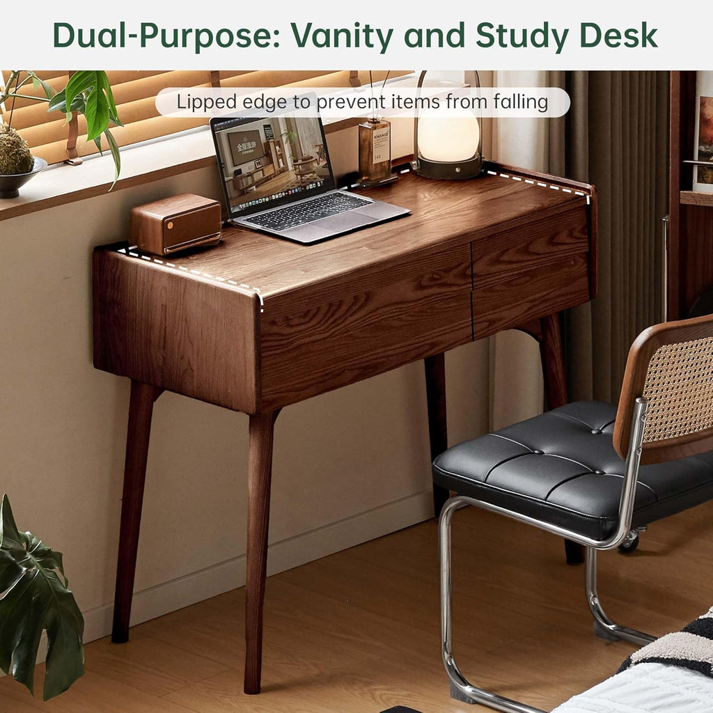 YESWOOD Samll Vanity Desk, Ash Wood Makeup Table for Girls, Walnut Color Vanity Set for Bedroom, Bathroom, Study Desk for Study Room, 18' D x 32' W x 32' H, No Chair and No Mirror