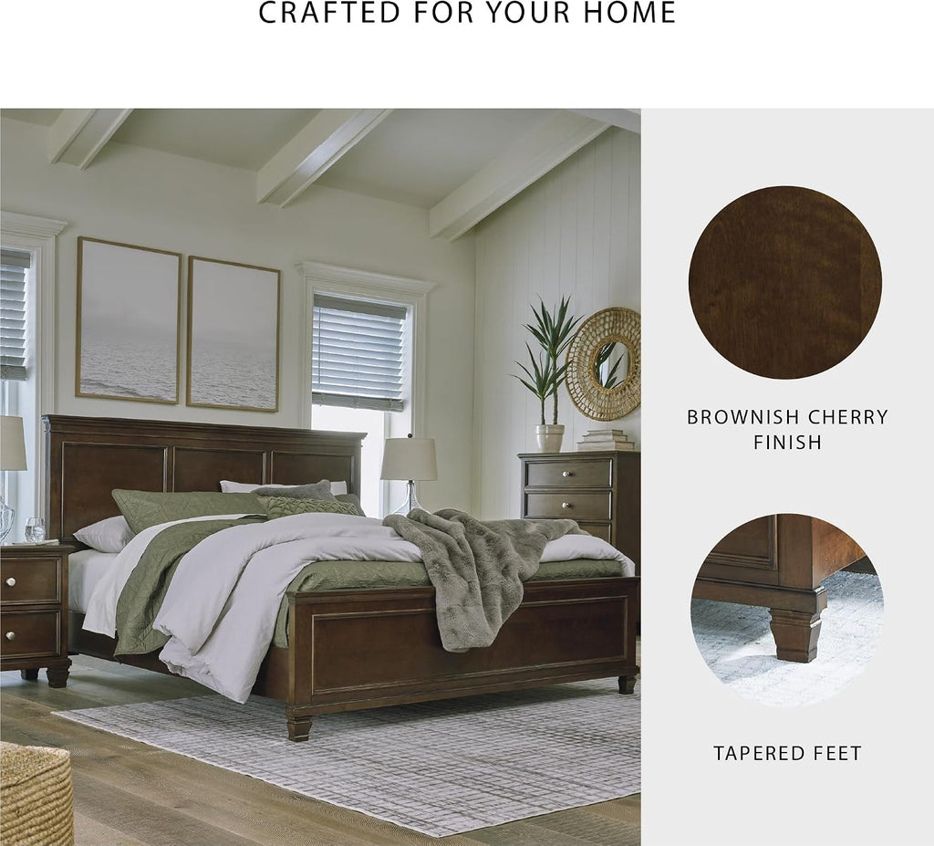 Signature Design by Ashley Danabrin Traditional King Panel Bed with Tapered Feet, Foundation or Box Spring Needed, Dark Brown