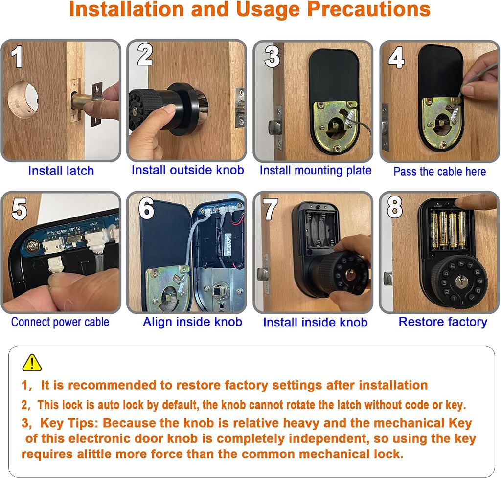 BOTHSTAR Keypad Door Knob with Key,Keyless Entry Door Lock, Code Locks Door Knob, Auto Lock,50 User Code,Easy to Install,for Home,Office,Bedroom,Garage,No Deadbolt, YJ22-BK, Double Sided Matte Black