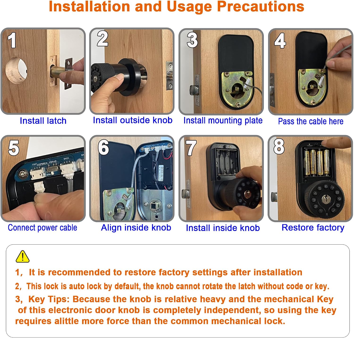 BOTHSTAR Keypad Door Knob with Key,Keyless Entry Door Lock, Code Locks Door Knob, Auto Lock,50 User Code,Easy to Install,for Home,Office,Bedroom,Garage,No Deadbolt, YJ22-BK, Double Sided Matte Black