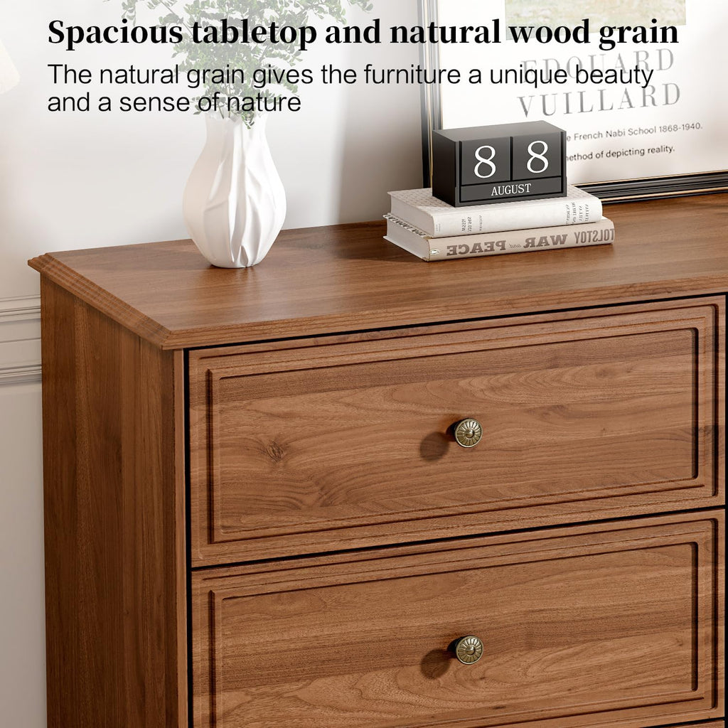 Chrangmay Modern Chest of Drawers with 6 Drawers,Deep Drawers,Clothes Organizer,Large Storage Cabinet for Living Room, Bedroom,Hallway,with Anti-Tipping Device,Brown