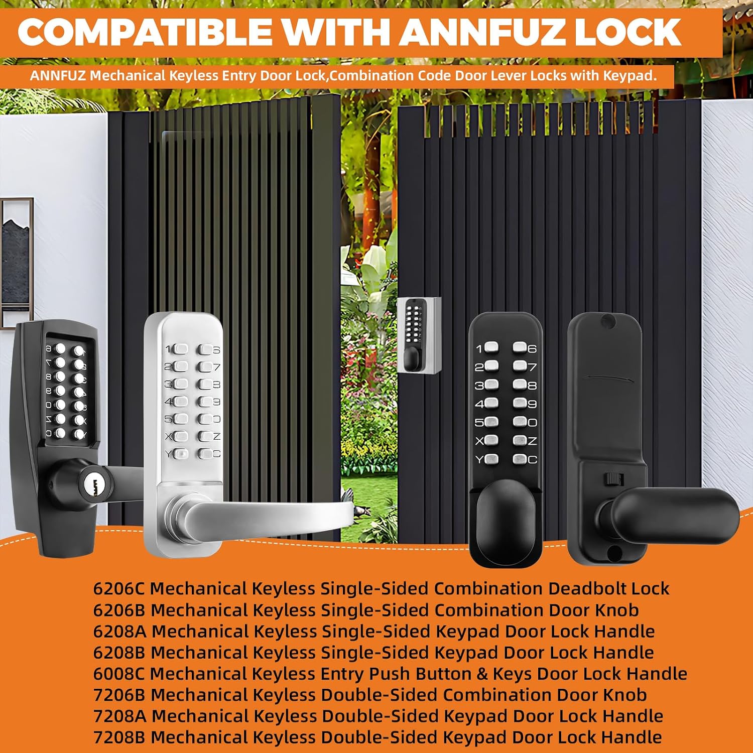 GB2024 Gate Lock Box Steel Gate Boxf for ANNFUZ Mechanical Keyless Entry Door Leverwith Handle,Combination Keypad Code Door Lever Lock - for Metal Gates and Fence (NOT for Aluminum) - 2 3/