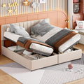 VilroCaz King Size Upholstered Platform Bed with Hydraulic Storage System, Upholstered Linen Platform Bed with Height-Adjustable Channel Tufted Headboard, Sturdy Slats Support (Beige-12.11)