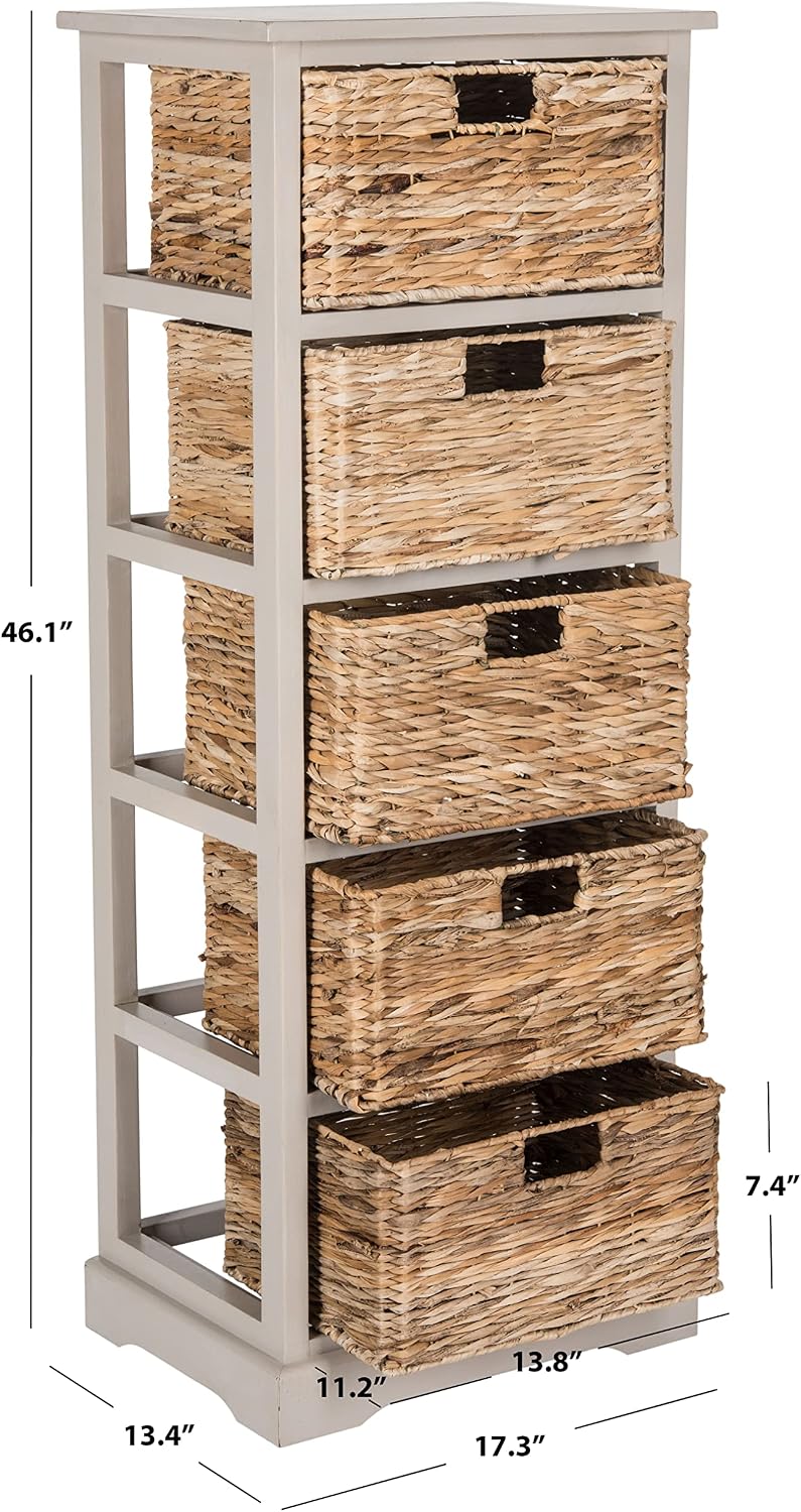 SAFAVIEH Furniture - Vedette 5-Basket Storage Tower - Vintage Grey - Solid Wood - Coastal Basket Tower Design - Ideal for Entryway, Living Room, 17.5'W x 13.5'D x 46'H - Fully Assembled (AMH5739D)
