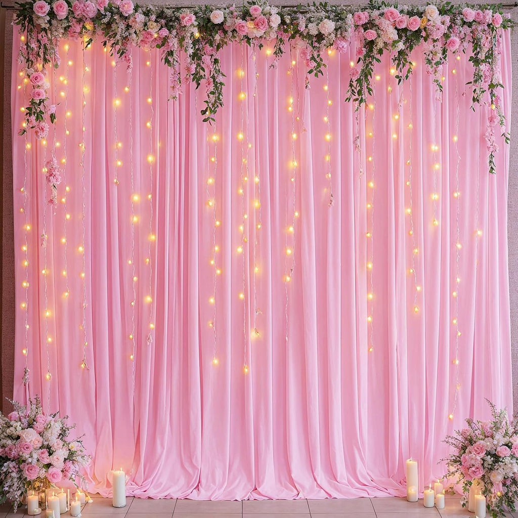 50ftx12ft Pink Backdrop Curtains for Parties, Wrinkle Free Polyester Pink Photo Backdrop Drapes 10 Panels 12 ft Long Back Drop Cloth for Wedding Birthday Photography Background Party