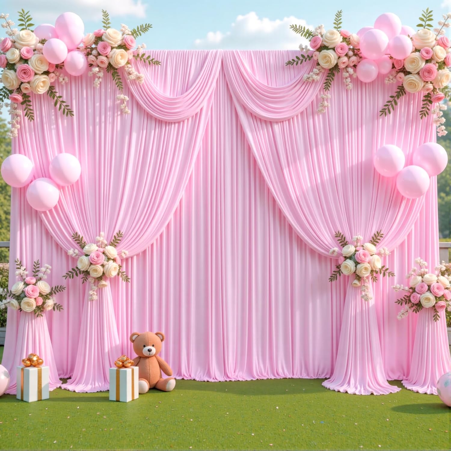40ft x 12ft Light Pink Backdrop Curtains Wrinkle Free Backdrop Curtain for Wedding Parties Pink Fabric Backdrops Drapes Back Drop Cloth Bridal Shower Stage Curtains Wedding Decorations for Reception