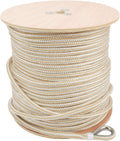 NovelBee 1/2 Inch X 600 Feet Double Braid Nylon Anchor Line with Stainless Steel Thimble and Wood Chuck (White/Gold)