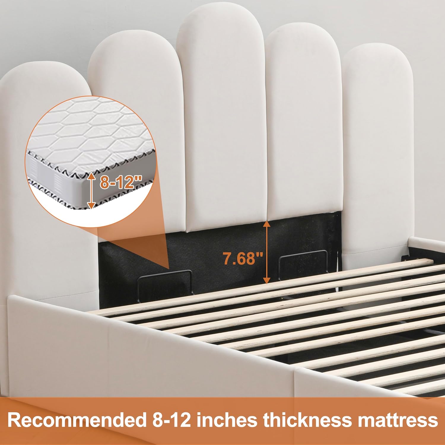 Lift Up Storage Bed Full Size, Upholstered Platform Bed with Hydraulic Storage System & Wood Slats Support, Full Bed Frame with Headboard, No Box Spring Needed, Easy Assembly, Cream
