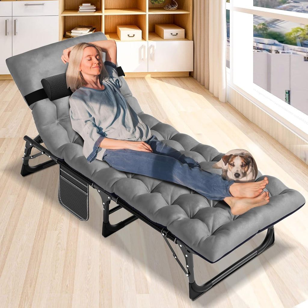 LILYPELLE Folding Outside Chaise Lounge Chair with Mattress, 5 Position Adjustable Patio Folding Lounge Chair Reclining Chairs Perfect for Sunbathing, Camping, Pool, Beach, Patio