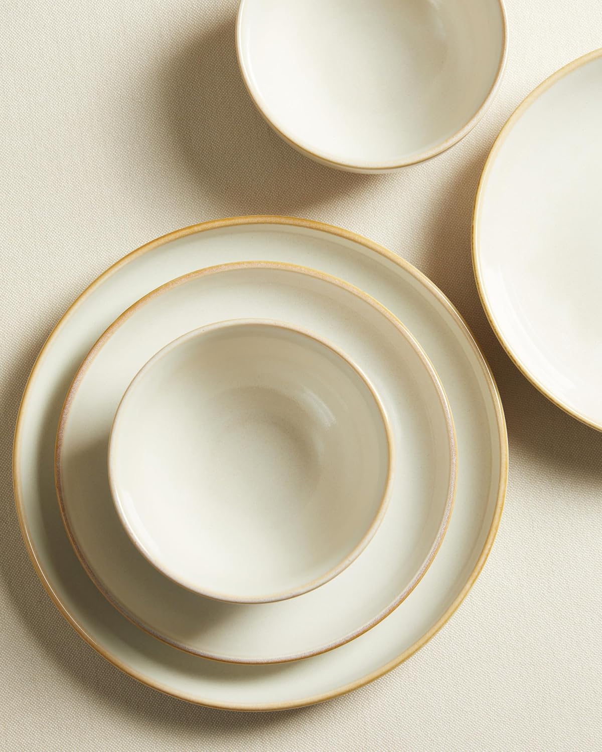 Pokini 24 Piece Double Bowl Dinnerware Sets with Pasta Bowls, Highly Chip and Crack Resistant Plates and Bowls Sets, Natural Earthyware Ceramic Dishware Sets, Service for 6 Yellow White