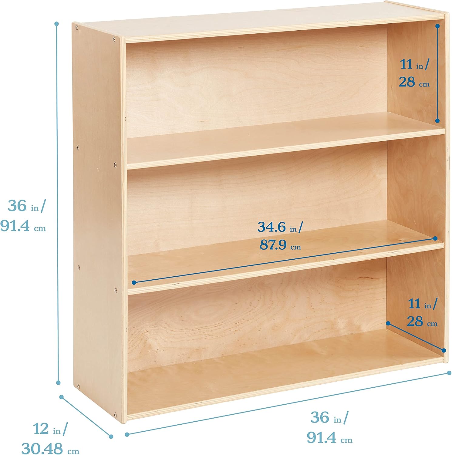 ECR4Kids Birch Streamline 3-Shelf Storage Cabinet, 36in High, Bookcase for Classroom and Playroom, Natural