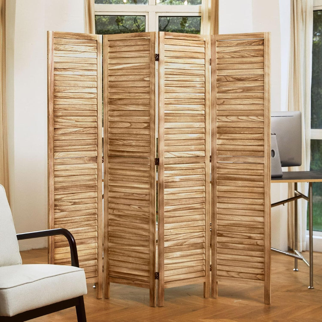 Room Dividers and Folding Privacy Screens, Wood Louvered Separators Divider Wall for Home Office Bedroom - 4 Panels, 67 * 60inch (Wood)