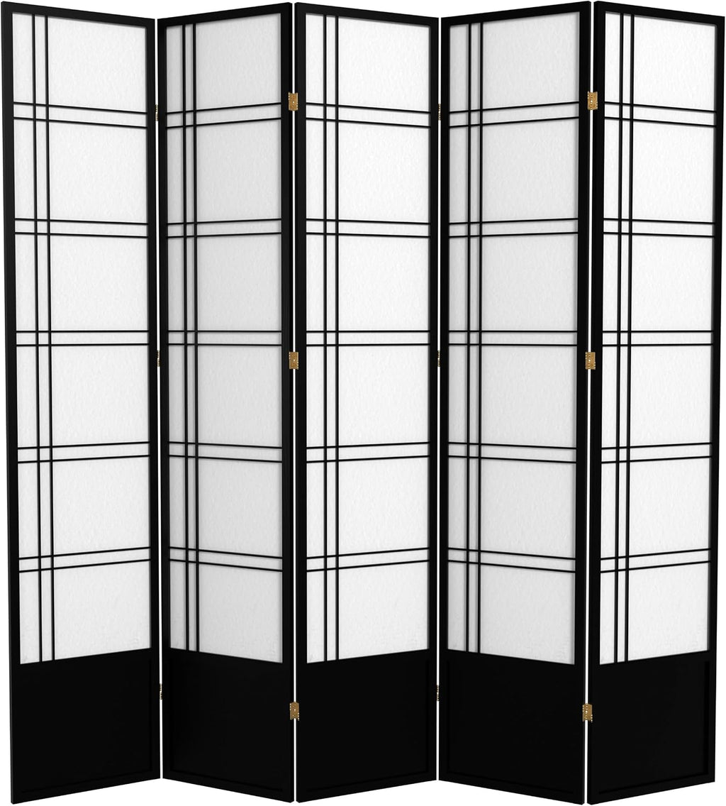 Red Lantern 7 ft. Tall Double Cross Shoji Screen - Black - 5 Panels