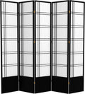 Red Lantern 7 ft. Tall Double Cross Shoji Screen - Black - 5 Panels