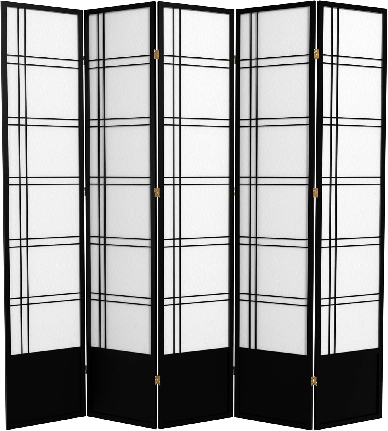 Red Lantern 7 ft. Tall Double Cross Shoji Screen - Black - 5 Panels