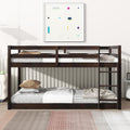 Ball & Cast Solid Rubber Wooden Twin Over Twin Bunk Bed with Ladder and Full Length Guardrail,Low Bunkbed w/Slat Support,Bedroom Furniture for Girls Boys,Espresso