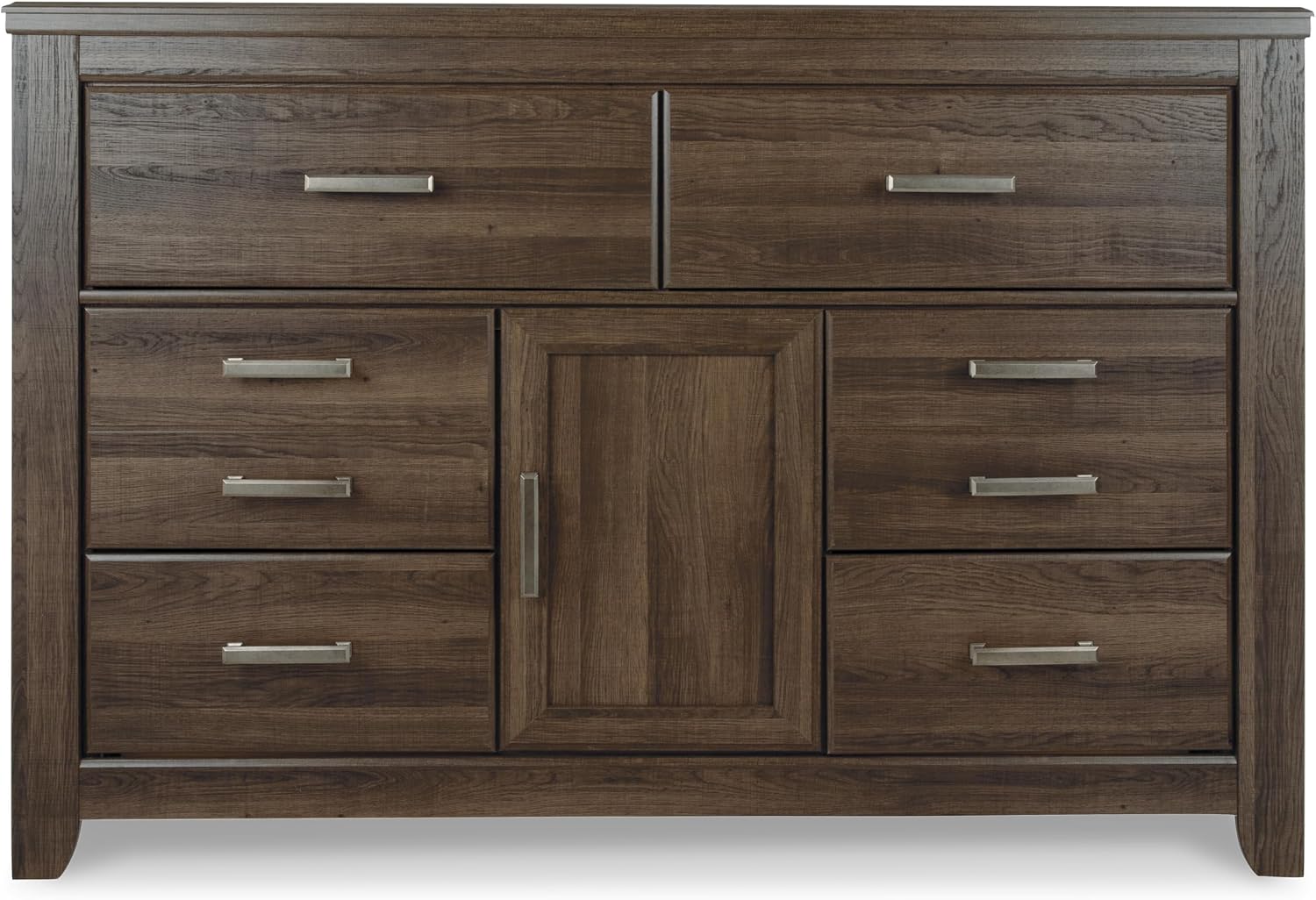 Signature Design by Ashley Juararo Vintage Smooth-Gliding 6-Drawer Dresser and Mirror with Safety Stop, Cabinet and Adjustable Shelf, Dark Brown